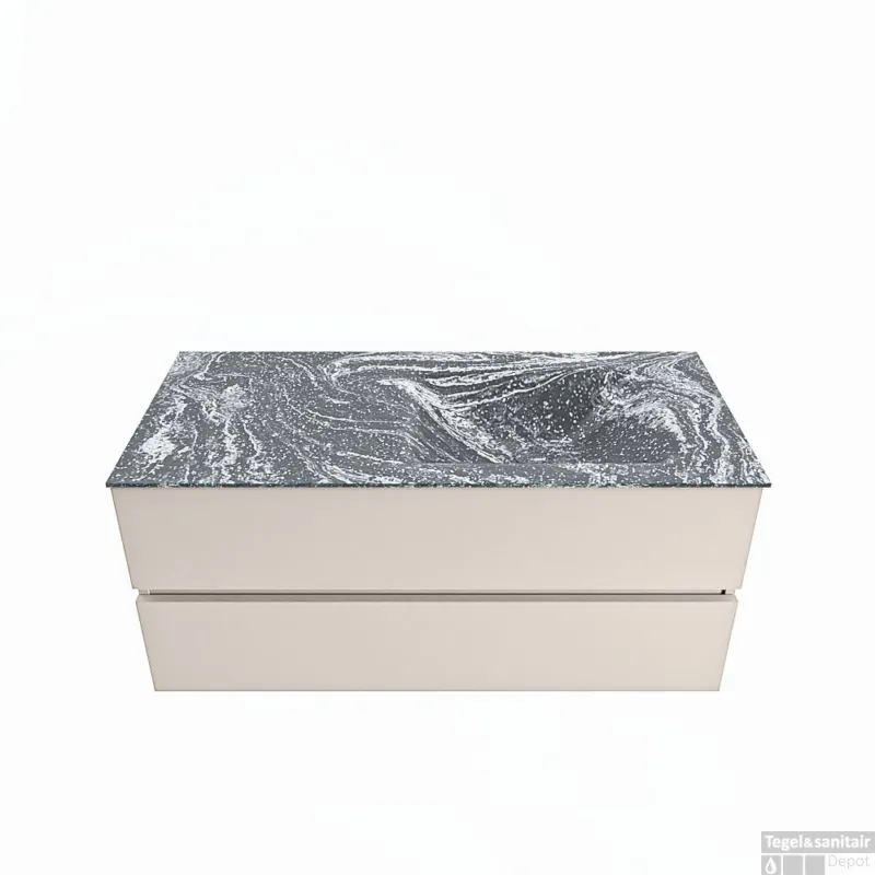 MONDIAZ VICA-DLUX 110cm badmeubel onderkast Linen 2 lades. Inbouw wastafel CLOUD rechts zonder kraangat, kleur Lava. Beste Prijs