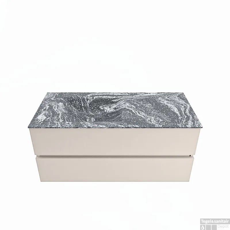 Shop Nu MONDIAZ VICA-DLUX 110cm badmeubel onderkast Linen 2 lades. Inbouw wastafel CLOUD links 1 kraangat, kleur Lava.