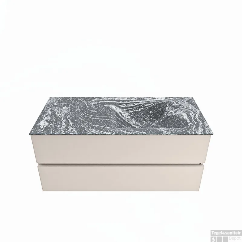 Gratis Retour MONDIAZ VICA-DLUX 110cm badmeubel onderkast Linen 2 lades. Inbouw wastafel CLOUD rechts 1 kraangat, kleur Lava.