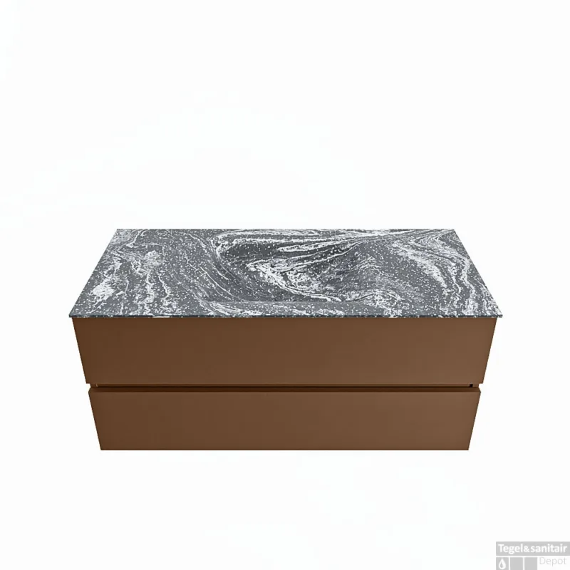 Hoge Kwaliteit MONDIAZ VICA-DLUX 110cm badmeubel onderkast Rust 2 lades. Inbouw wastafel CLOUD midden zonder kraangat, kleur Lava.