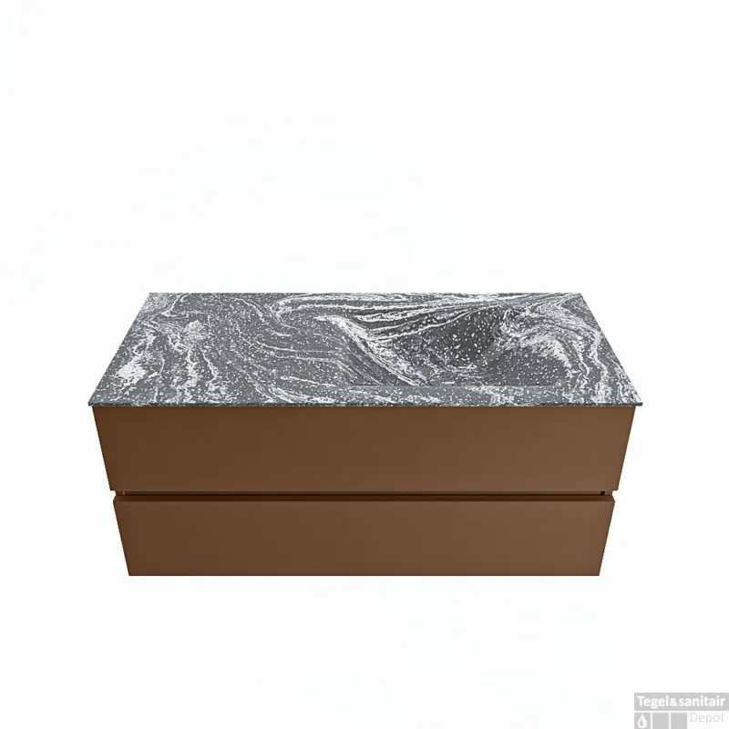 MONDIAZ VICA-DLUX 110cm badmeubel onderkast Rust 2 lades. Inbouw wastafel CLOUD rechts zonder kraangat, kleur Lava. Uitverkoop