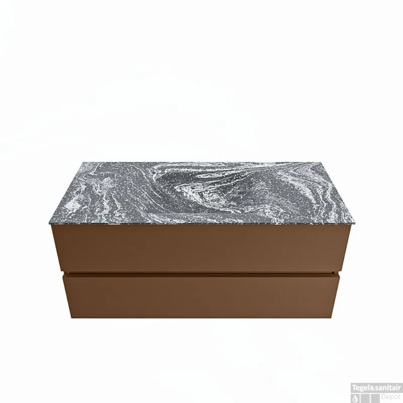 MONDIAZ VICA-DLUX 110cm badmeubel onderkast Rust 2 lades. Inbouw wastafel CLOUD midden 1 kraangat, kleur Lava. Hoge Kwaliteit