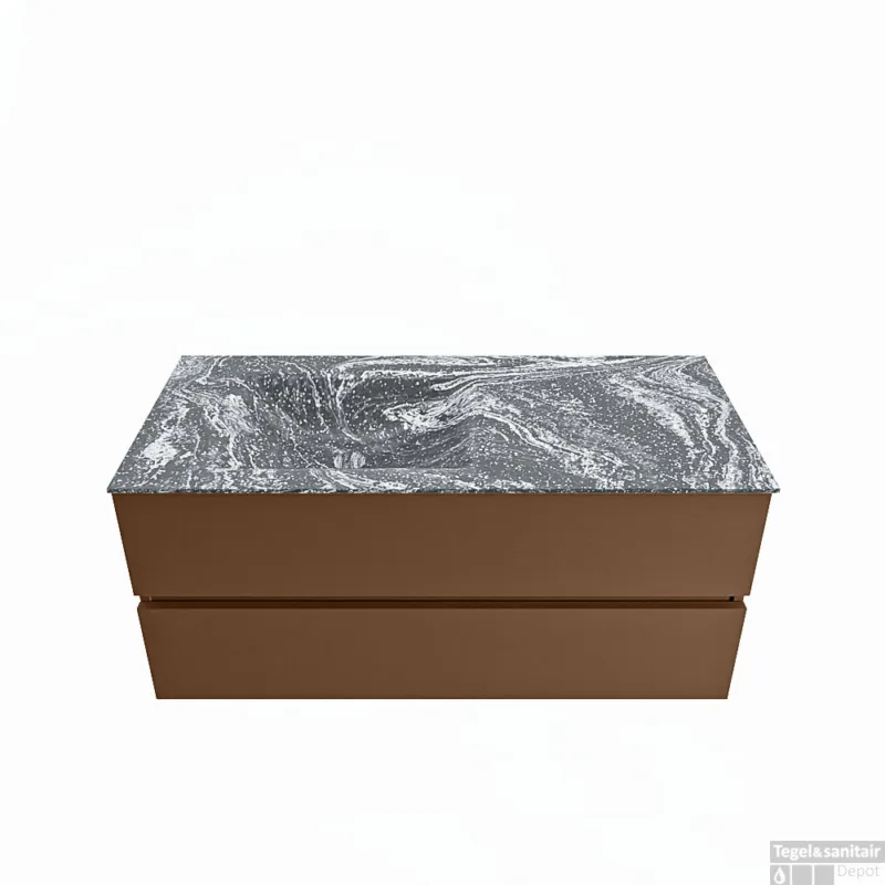 Dagaanbieding MONDIAZ VICA-DLUX 110cm badmeubel onderkast Rust 2 lades. Inbouw wastafel CLOUD links 1 kraangat, kleur Lava.