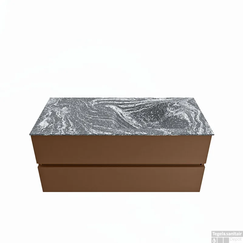 Actieprijs MONDIAZ VICA-DLUX 110cm badmeubel onderkast Rust 2 lades. Inbouw wastafel CLOUD rechts 1 kraangat, kleur Lava.