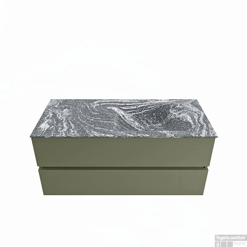 MONDIAZ VICA-DLUX 110cm badmeubel onderkast Army 2 lades. Inbouw wastafel CLOUD rechts zonder kraangat, kleur Lava. Laatste Kans