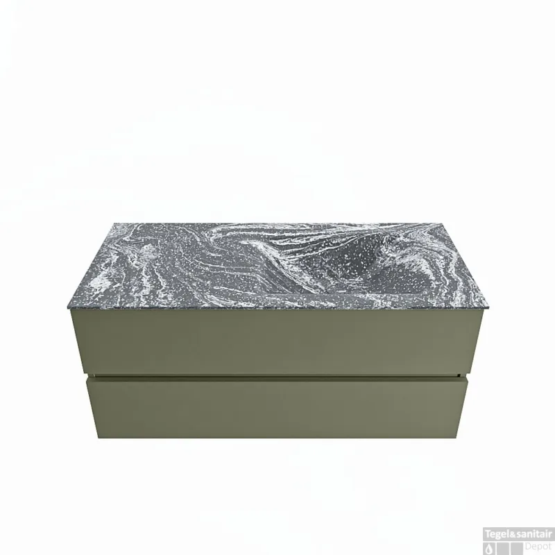 MONDIAZ VICA-DLUX 110cm badmeubel onderkast Army 2 lades. Inbouw wastafel CLOUD rechts 1 kraangat, kleur Lava. Beperkt Aanbod