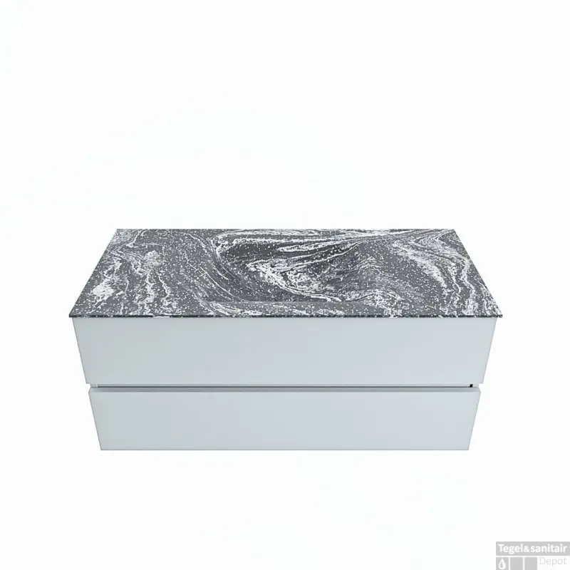 MONDIAZ VICA-DLUX 110cm badmeubel onderkast Clay 2 lades. Inbouw wastafel CLOUD midden zonder kraangat, kleur Lava. Lage Prijs
