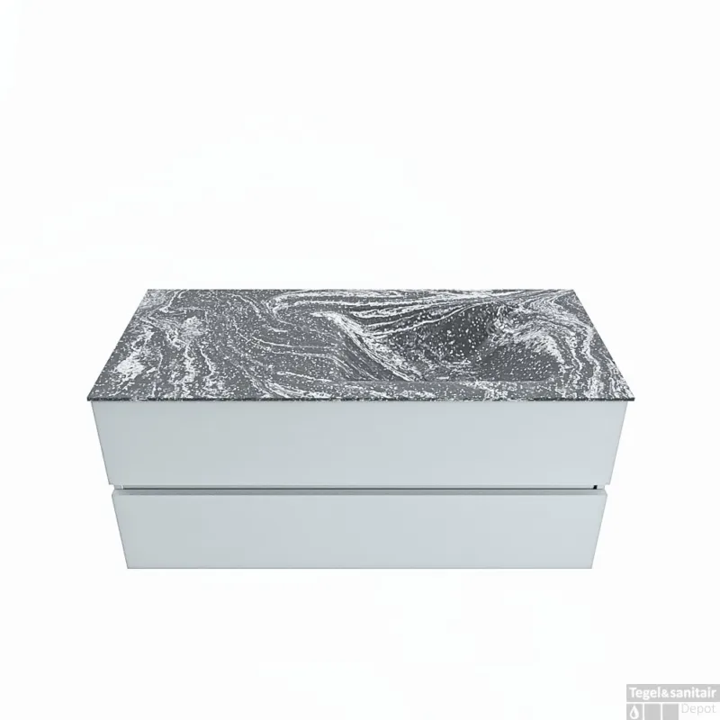 MONDIAZ VICA-DLUX 110cm badmeubel onderkast Clay 2 lades. Inbouw wastafel CLOUD rechts zonder kraangat, kleur Lava. Gratis Retour