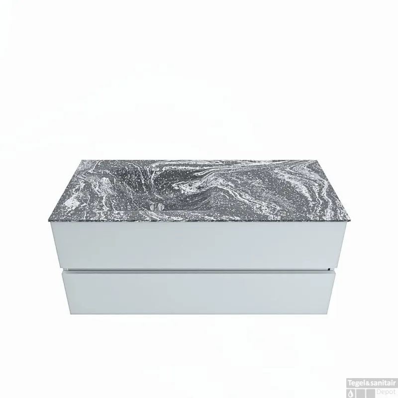 Betaalbaar MONDIAZ VICA-DLUX 110cm badmeubel onderkast Clay 2 lades. Inbouw wastafel CLOUD links 1 kraangat, kleur Lava.