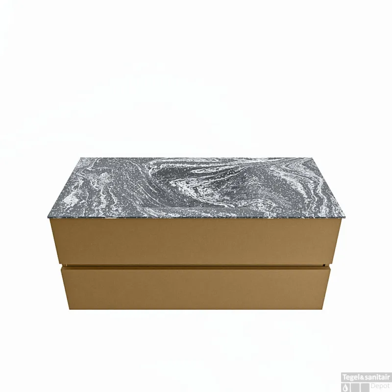 Must-Have MONDIAZ VICA-DLUX 110cm badmeubel onderkast Oro 2 lades. Inbouw wastafel CLOUD midden zonder kraangat, kleur Lava.