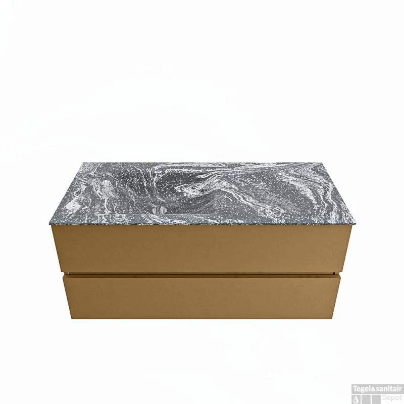 Uitverkoop MONDIAZ VICA-DLUX 110cm badmeubel onderkast Oro 2 lades. Inbouw wastafel CLOUD links zonder kraangat, kleur Lava.