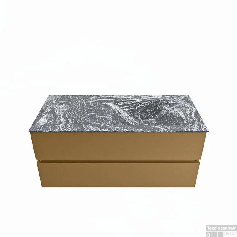 Lage Prijs MONDIAZ VICA-DLUX 110cm badmeubel onderkast Oro 2 lades. Inbouw wastafel CLOUD rechts zonder kraangat, kleur Lava.