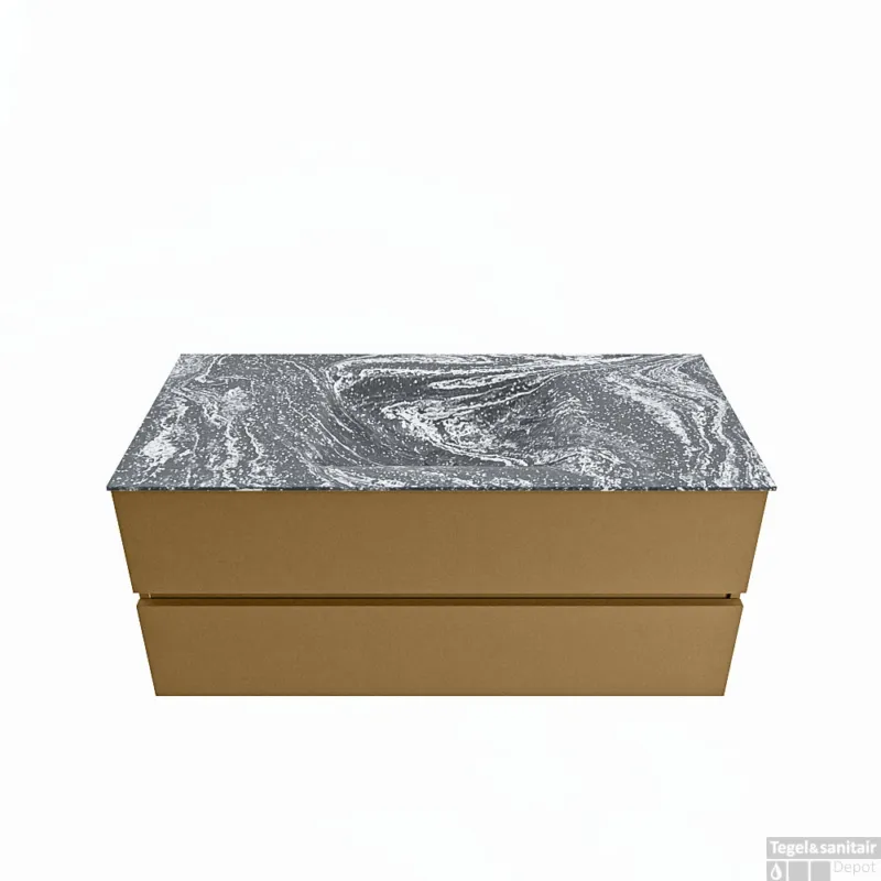 Must-Have MONDIAZ VICA-DLUX 110cm badmeubel onderkast Oro 2 lades. Inbouw wastafel CLOUD midden 1 kraangat, kleur Lava.