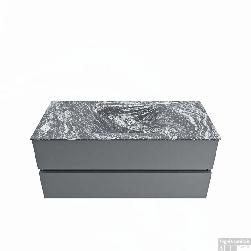 Beperkte Voorraad MONDIAZ VICA-DLUX 110cm badmeubel onderkast Plata 2 lades. Inbouw wastafel CLOUD midden zonder kraangat, kleur Lava.