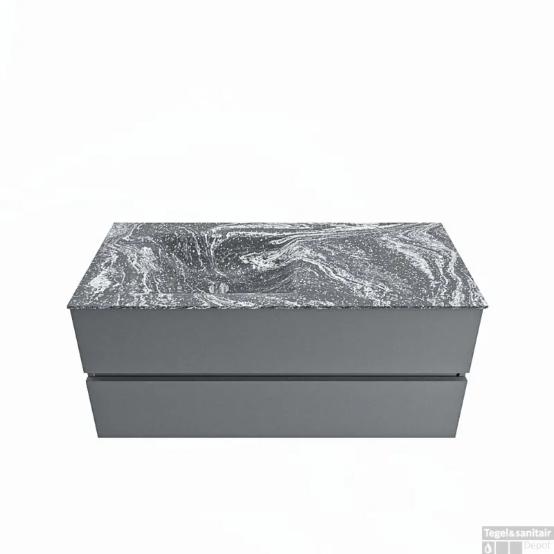 Direct Beschikbaar MONDIAZ VICA-DLUX 110cm badmeubel onderkast Plata 2 lades. Inbouw wastafel CLOUD links zonder kraangat, kleur Lava.
