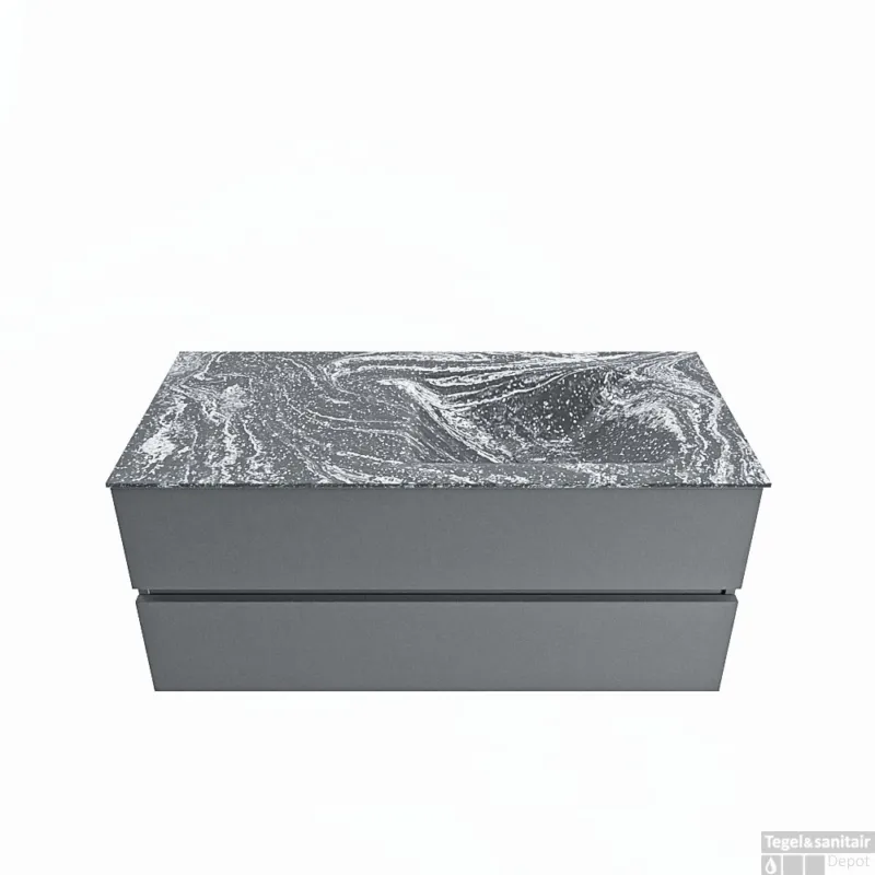 MONDIAZ VICA-DLUX 110cm badmeubel onderkast Plata 2 lades. Inbouw wastafel CLOUD rechts zonder kraangat, kleur Lava. Nu Kopen
