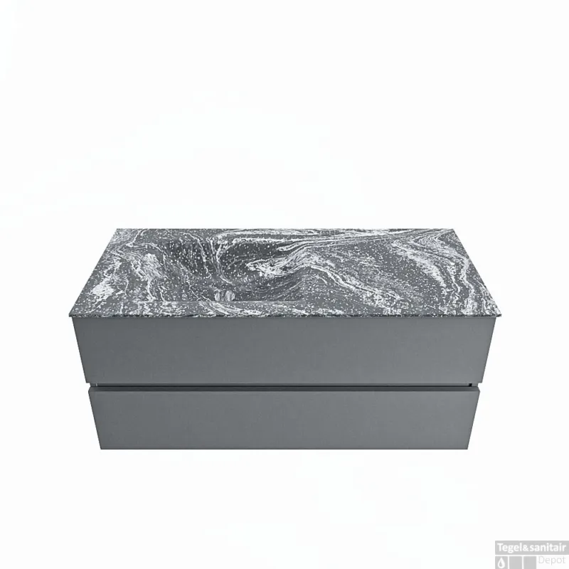 MONDIAZ VICA-DLUX 110cm badmeubel onderkast Plata 2 lades. Inbouw wastafel CLOUD links 1 kraangat, kleur Lava. Fabrieksprijs