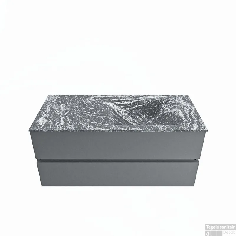 MONDIAZ VICA-DLUX 110cm badmeubel onderkast Plata 2 lades. Inbouw wastafel CLOUD rechts 1 kraangat, kleur Lava. Gereduceerde Prijs