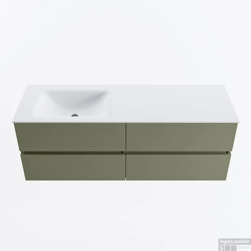 Favoriet MONDIAZ VICA 140cm badmeubel onderkast Army 4 lades. Wastafel CLOUD links 1 kraangat, kleur Talc.