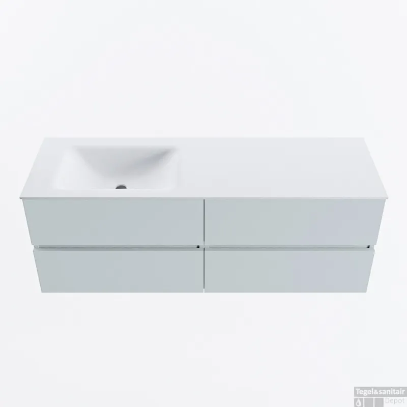 Hete Deal MONDIAZ VICA 140cm badmeubel onderkast Clay 4 lades. Wastafel CLOUD links 1 kraangat, kleur Talc.
