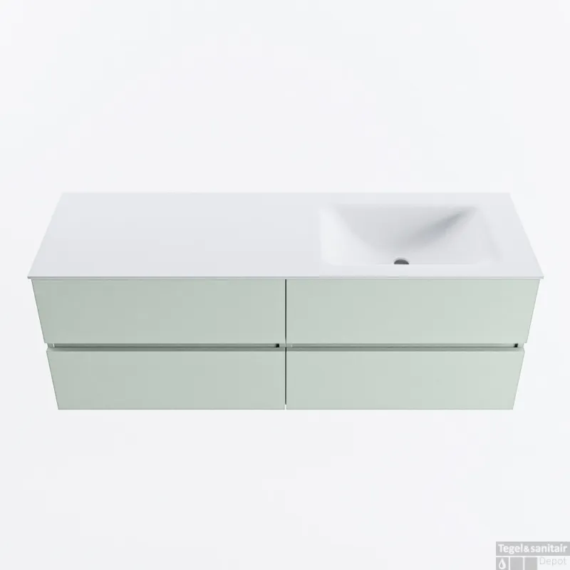 MONDIAZ VICA 140cm badmeubel onderkast Greey 4 lades. Wastafel CLOUD rechts 1 kraangat, kleur Talc. Nieuw