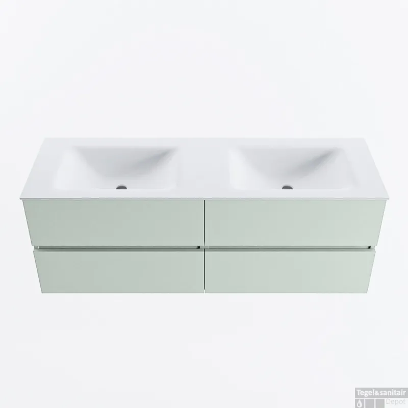 MONDIAZ VICA 140cm badmeubel onderkast Greey 4 lades. Wastafel CLOUD dubbel 2 kraangaten, kleur Talc. Exclusieve Aanbieding