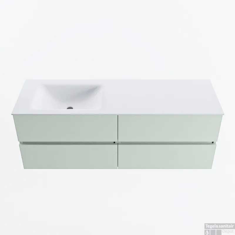 MONDIAZ VICA 140cm badmeubel onderkast Greey 4 lades. Wastafel CLOUD links zonder kraangat, kleur Talc. Finale Uitverkoop
