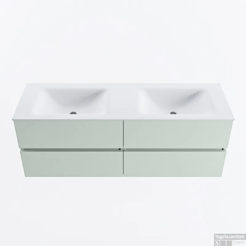 Weekendaanbieding MONDIAZ VICA 140cm badmeubel onderkast Greey 4 lades. Wastafel CLOUD dubbel zonder kraangat, kleur Talc.