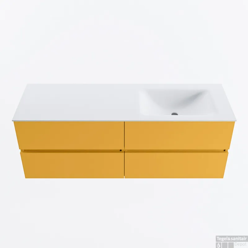 MONDIAZ VICA 140cm badmeubel onderkast Ocher 4 lades. Wastafel CLOUD rechts 1 kraangat, kleur Talc. Nu Kopen