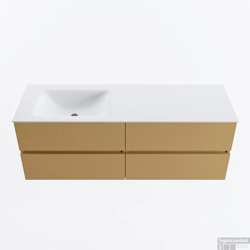 MONDIAZ VICA 140cm badmeubel onderkast Oro 4 lades. Wastafel CLOUD links 1 kraangat, kleur Talc. Meest Verkocht