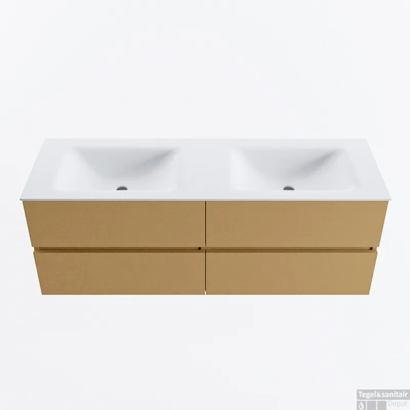 MONDIAZ VICA 140cm badmeubel onderkast Oro 4 lades. Wastafel CLOUD dubbel 2 kraangaten, kleur Talc. Goedkoop