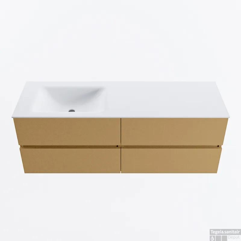 Weekendaanbieding MONDIAZ VICA 140cm badmeubel onderkast Oro 4 lades. Wastafel CLOUD links zonder kraangat, kleur Talc.