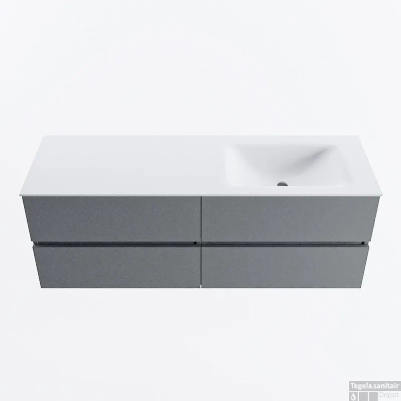Laatste Kans MONDIAZ VICA 140cm badmeubel onderkast Plata 4 lades. Wastafel CLOUD rechts 1 kraangat, kleur Talc.