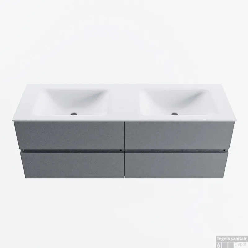 MONDIAZ VICA 140cm badmeubel onderkast Plata 4 lades. Wastafel CLOUD dubbel 2 kraangaten, kleur Talc. Hoge Kwaliteit