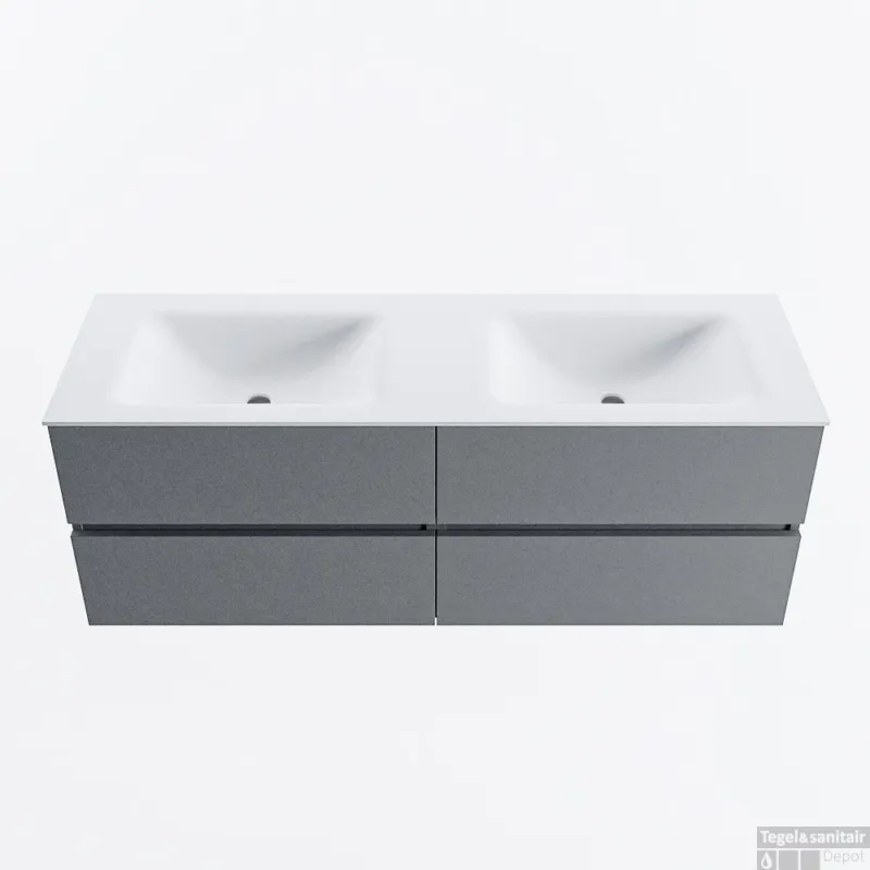 MONDIAZ VICA 140cm badmeubel onderkast Plata 4 lades. Wastafel CLOUD dubbel zonder kraangat, kleur Talc. Direct Verzonden