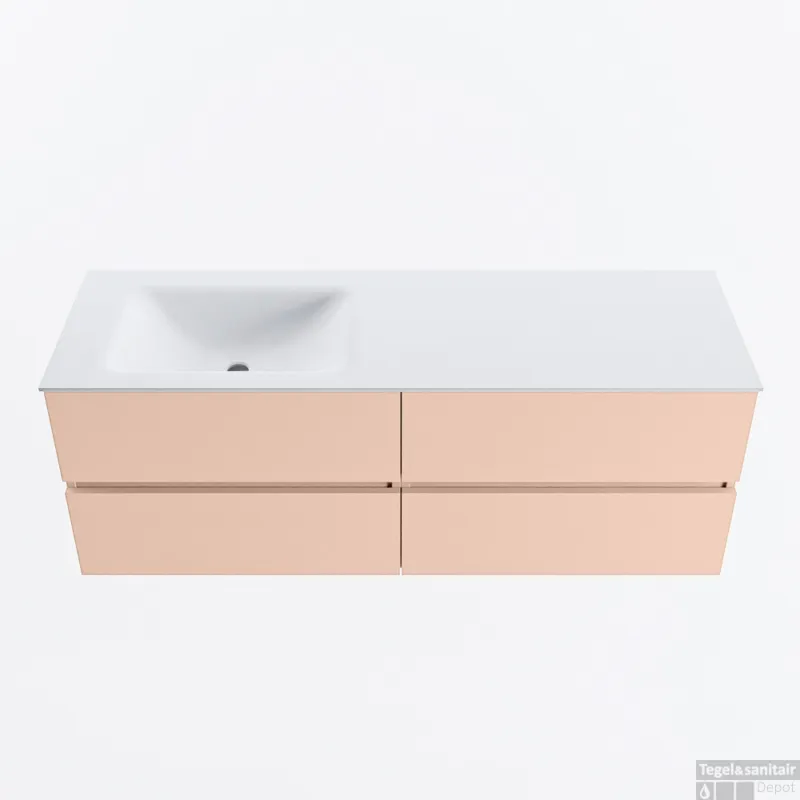 MONDIAZ VICA 140cm badmeubel onderkast Rosee 4 lades. Wastafel CLOUD links 1 kraangat, kleur Talc. Flitsaanbieding