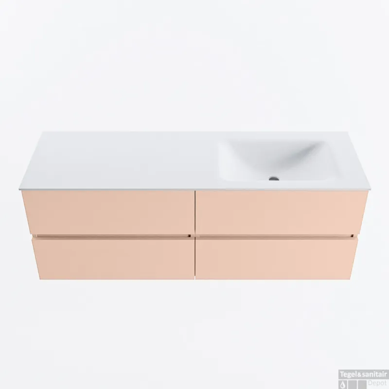 MONDIAZ VICA 140cm badmeubel onderkast Rosee 4 lades. Wastafel CLOUD rechts zonder kraangat, kleur Talc. Bestseller