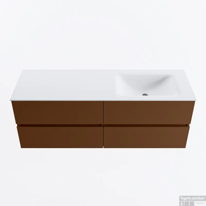 Speciale Aanbieding MONDIAZ VICA 140cm badmeubel onderkast Rust 4 lades. Wastafel CLOUD rechts 1 kraangat, kleur Talc.