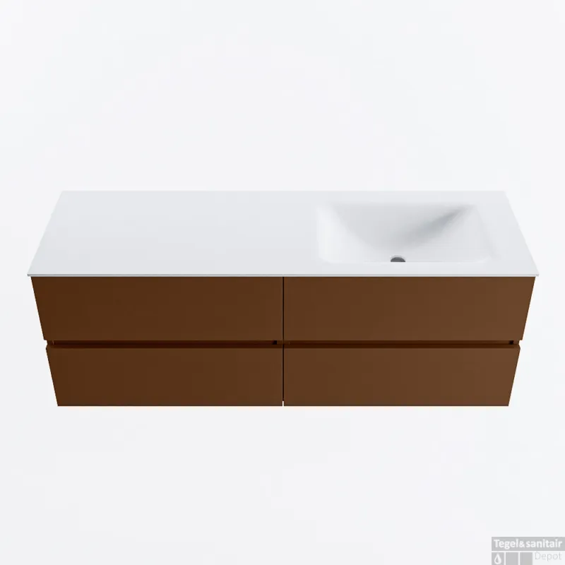 MONDIAZ VICA 140cm badmeubel onderkast Rust 4 lades. Wastafel CLOUD rechts zonder kraangat, kleur Talc. Seizoensaanbieding