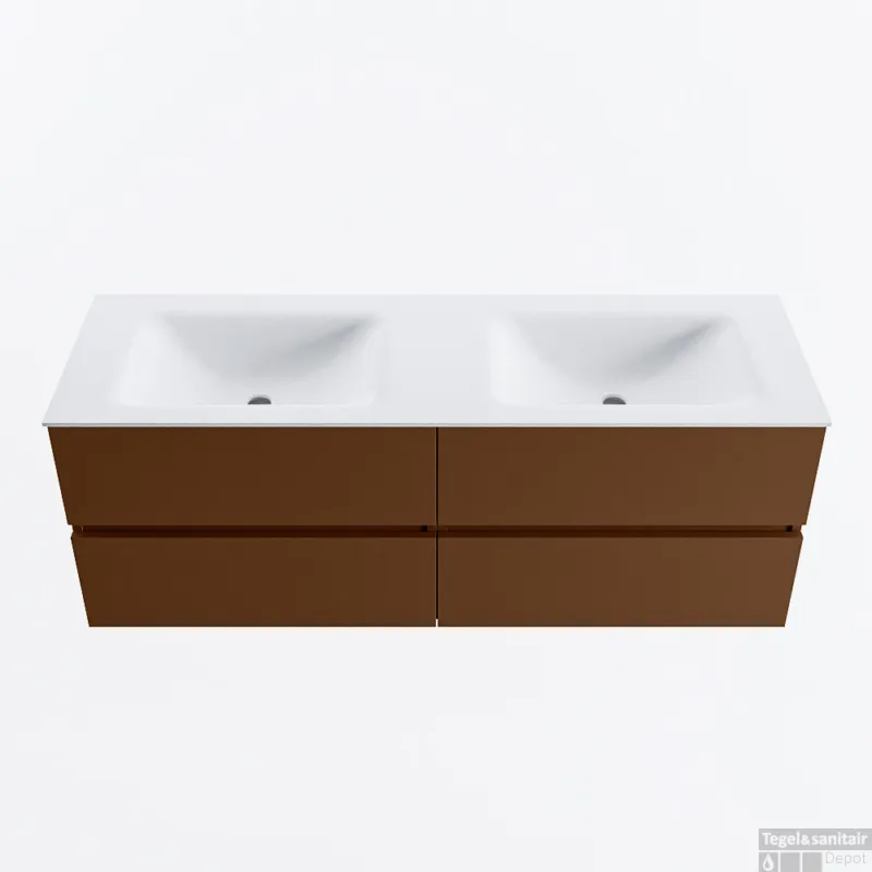 Premium MONDIAZ VICA 140cm badmeubel onderkast Rust 4 lades. Wastafel CLOUD dubbel zonder kraangat, kleur Talc.