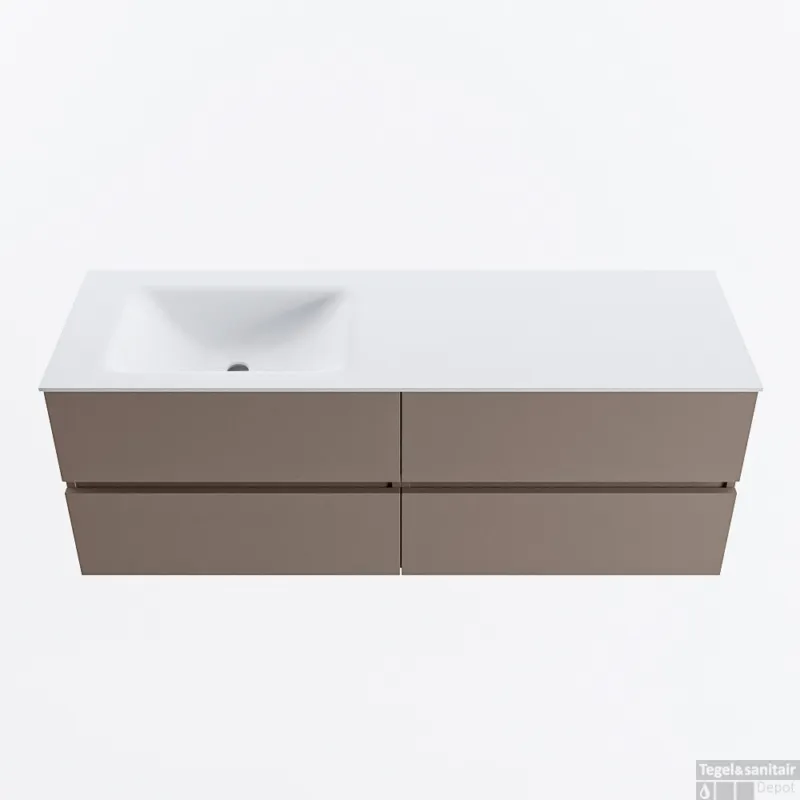 MONDIAZ VICA 140cm badmeubel onderkast Smoke 4 lades. Wastafel CLOUD links 1 kraangat, kleur Talc. Express Levering