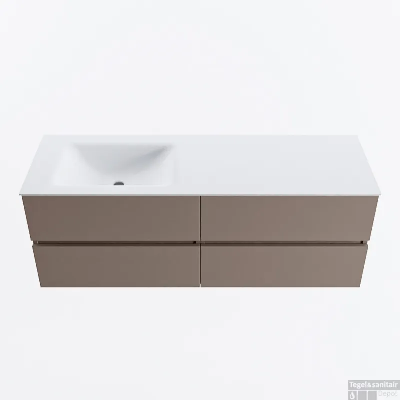 Gratis Retour MONDIAZ VICA 140cm badmeubel onderkast Smoke 4 lades. Wastafel CLOUD links zonder kraangat, kleur Talc.