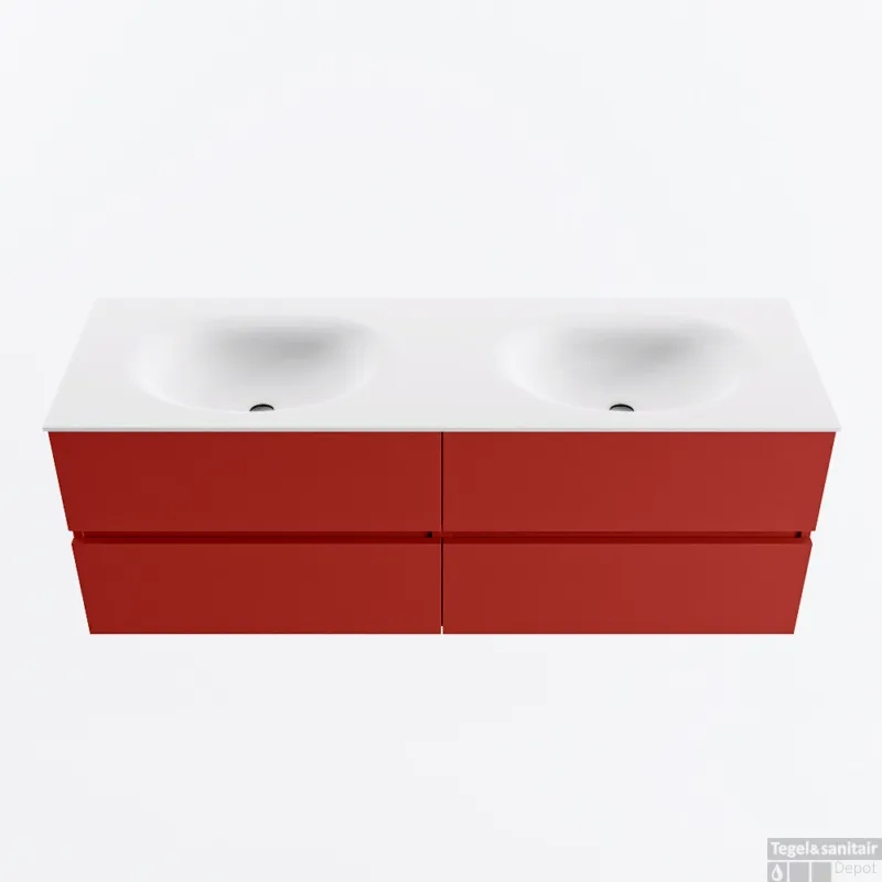 Weekendaanbieding MONDIAZ VICA 140cm badmeubel onderkast Fire 4 lades. Wastafel MOON dubbel 2 kraangaten, kleur Talc.
