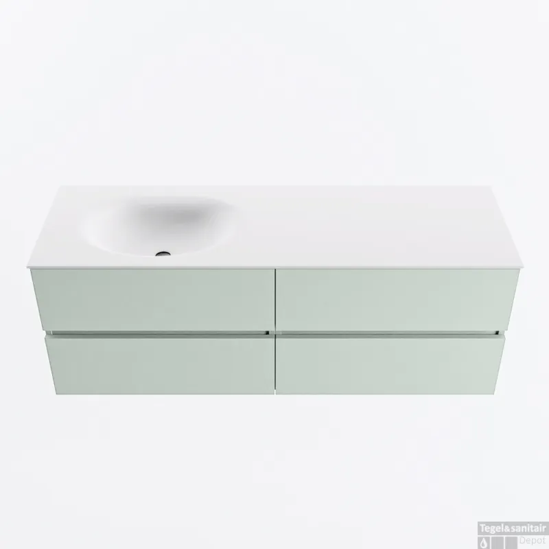 MONDIAZ VICA 140cm badmeubel onderkast Greey 4 lades. Wastafel MOON links 1 kraangat, kleur Talc. Speciale Aanbieding