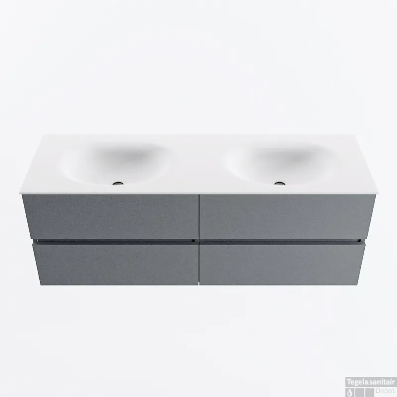 Weekendaanbieding MONDIAZ VICA 140cm badmeubel onderkast Plata 4 lades. Wastafel MOON dubbel 2 kraangaten, kleur Talc.