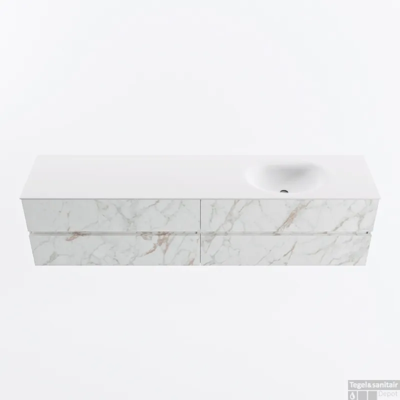 MONDIAZ VICA 200cm badmeubel onderkast Carrara 4 lades. Wastafel MOON rechts 1 kraangat, kleur Talc. Nieuw