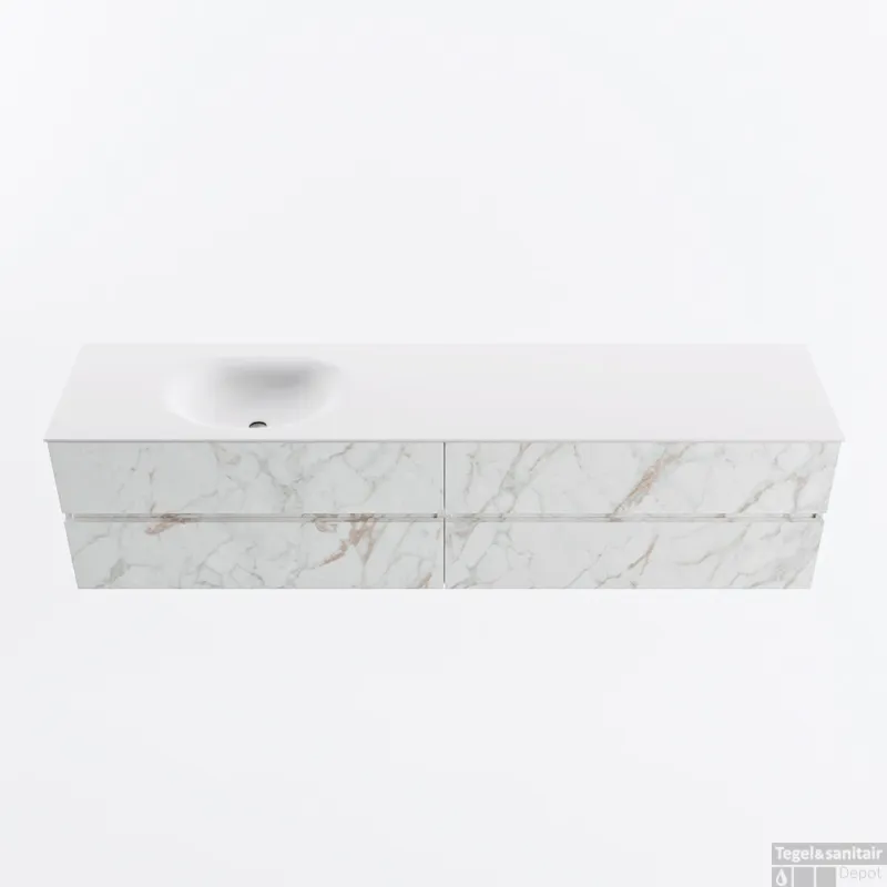 MONDIAZ VICA 200cm badmeubel onderkast Carrara 4 lades. Wastafel MOON links zonder kraangat, kleur Talc. Express Levering