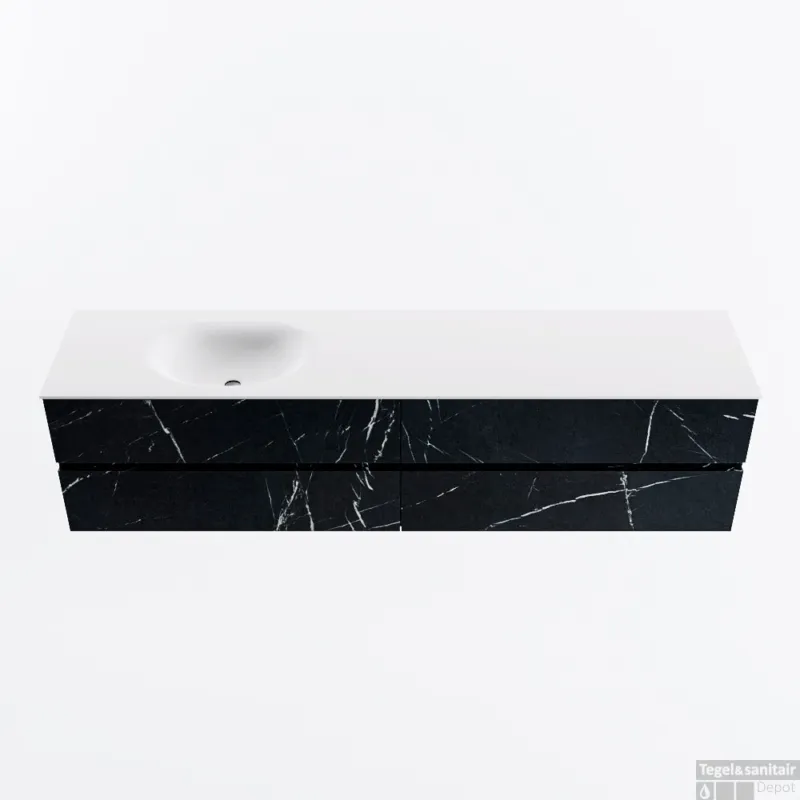 MONDIAZ VICA 200cm badmeubel onderkast Marquina 4 lades. Wastafel MOON links 1 kraangat, kleur Talc. Speciale Aanbieding