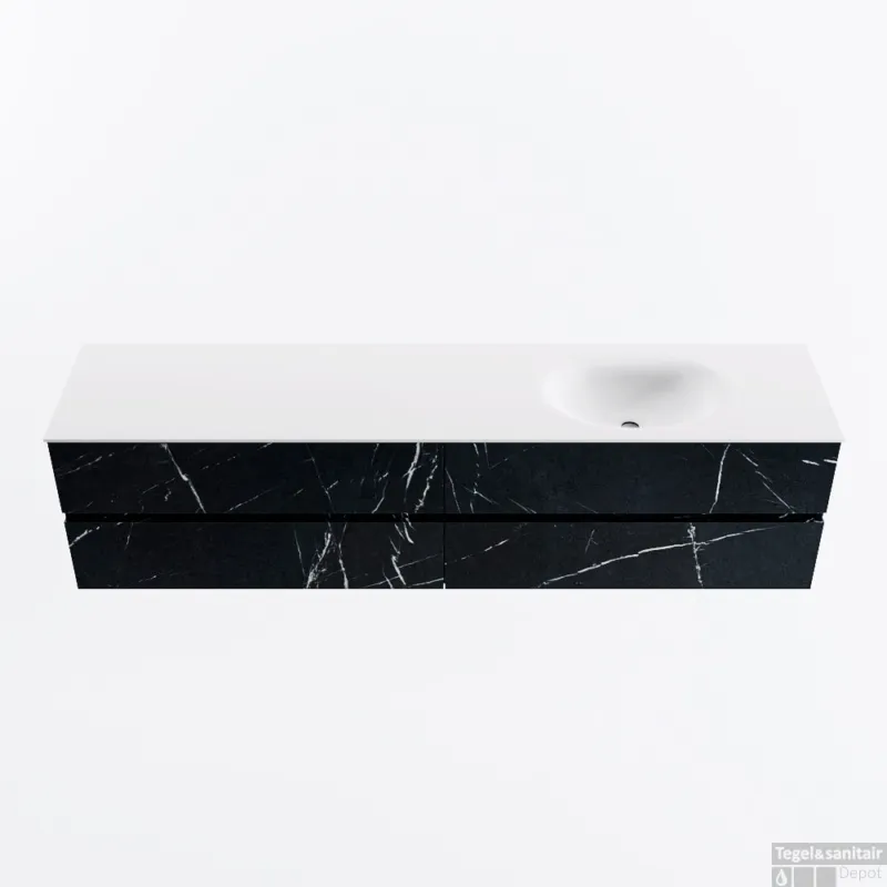 MONDIAZ VICA 200cm badmeubel onderkast Marquina 4 lades. Wastafel MOON rechts 1 kraangat, kleur Talc. Op = Op