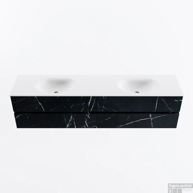 Hoge Kwaliteit MONDIAZ VICA 200cm badmeubel onderkast Marquina 4 lades. Wastafel MOON dubbel 2 kraangaten, kleur Talc.